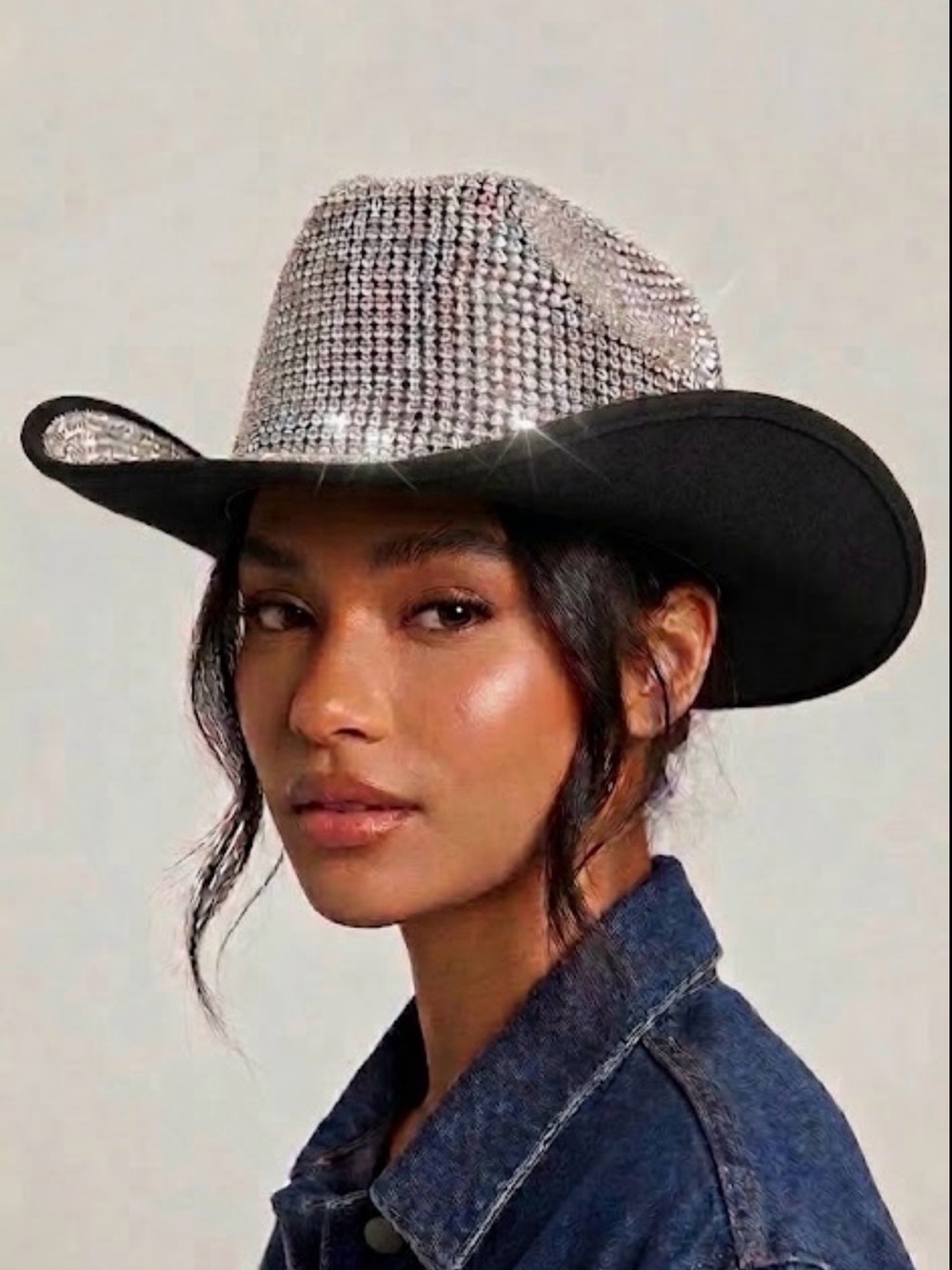 Crystal Embellished Women's Cowgirl Hat - Silver
